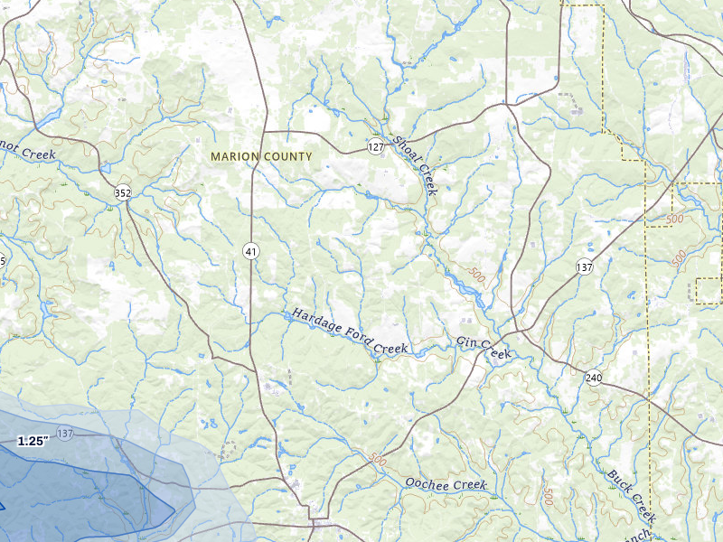 NEXRAD radar-signature map of the hail storm over Buena Vista, GA on Aug 11, 2026