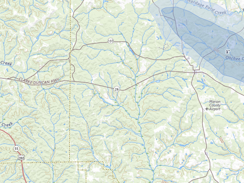 NEXRAD radar-signature map of the hail storm over Buena Vista, GA on Aug 13, 2026