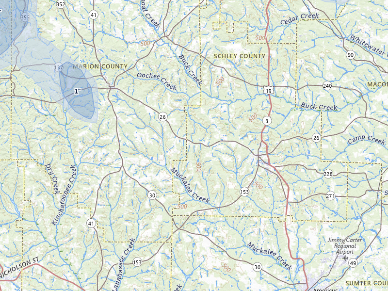 NEXRAD radar-signature map of the hail storm over Buena Vista, GA on Aug 14, 2026