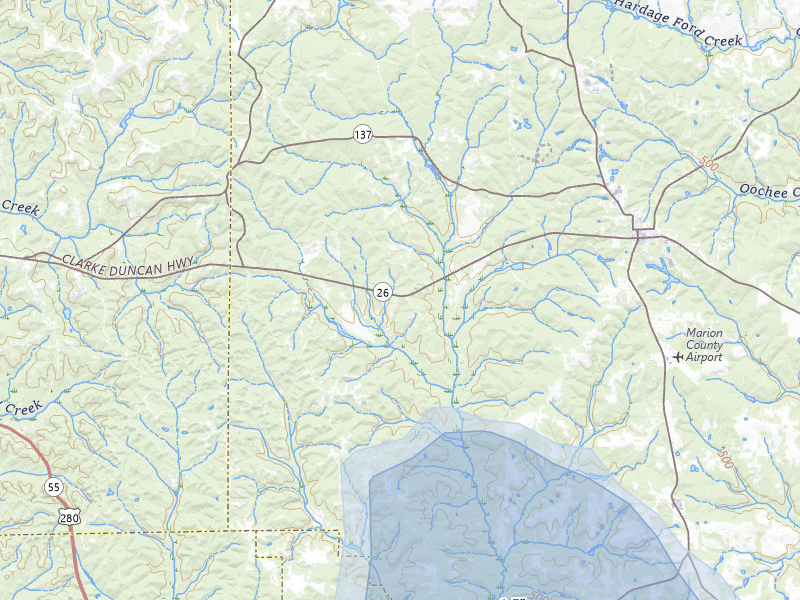NEXRAD radar-signature map of the hail storm over Buena Vista, GA on Aug 21, 2026