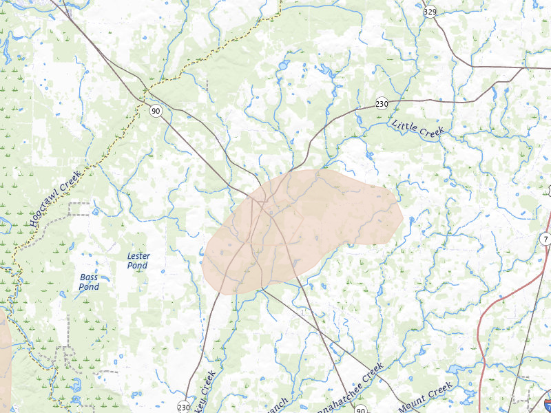 Radar-estimated hail-size map of the storm over Byromville, GA on Jul 9, 2026