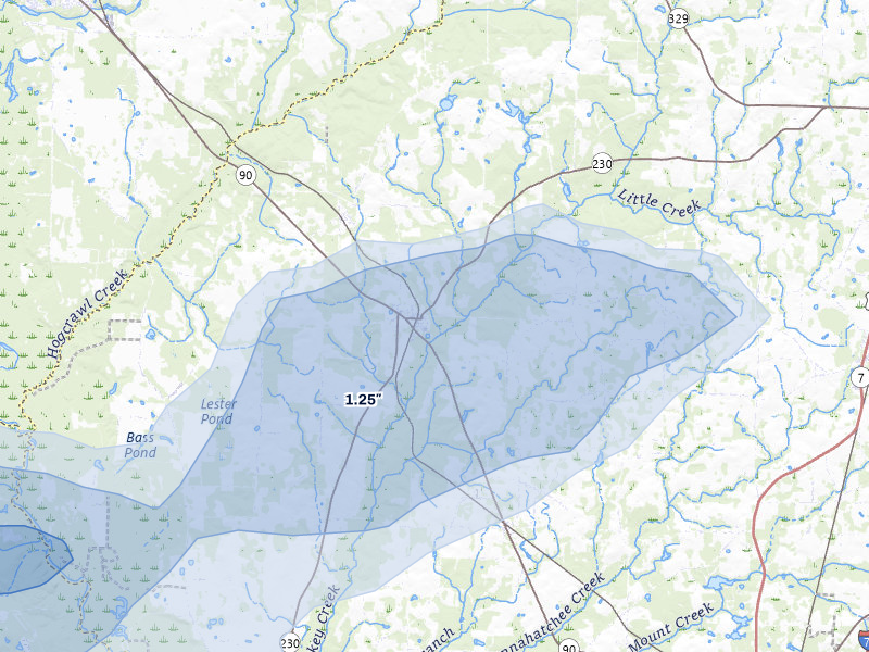 NEXRAD radar-signature map of the hail storm over Byromville, GA on Jul 9, 2026