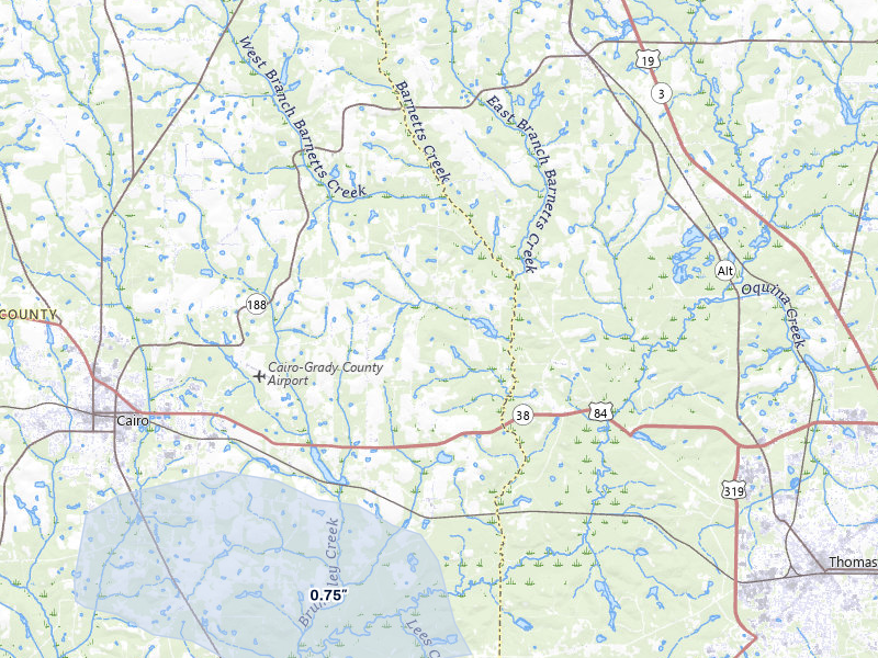 NEXRAD radar-signature map of the hail storm over Cairo, GA on Jul 31, 2026