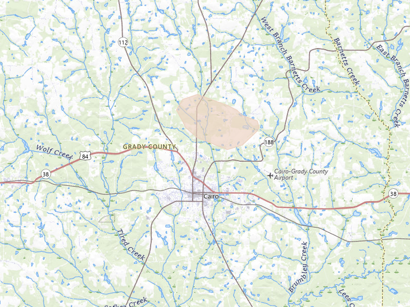 Radar-estimated hail-size map of the storm over Cairo, GA on Aug 12, 2026