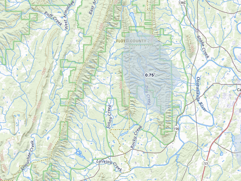 NEXRAD radar-signature map of the hail storm over Calhoun, GA on Jul 28, 2026