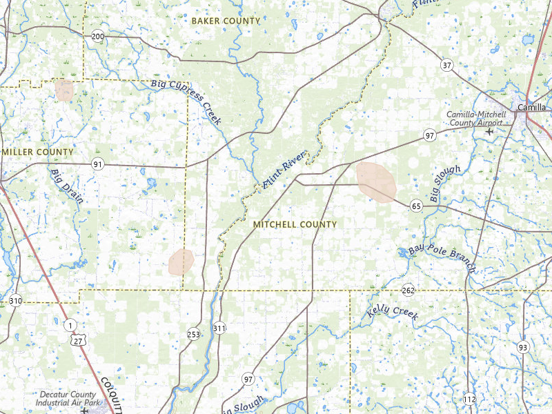 Radar-estimated hail-size map of the storm over Camilla, GA on Aug 18, 2026