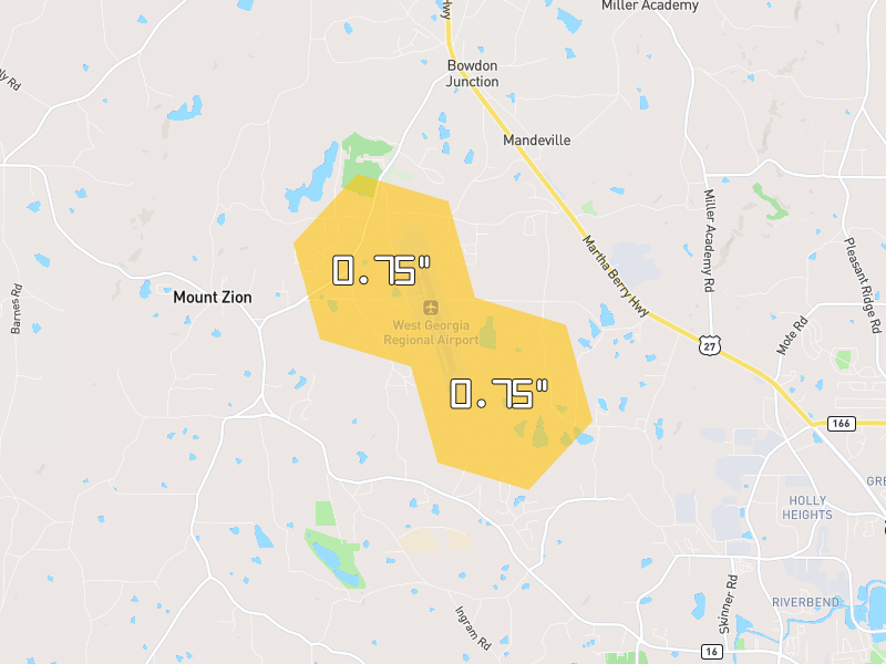Hail map of Carrollton, GA on Jun 30, 2026, hail up to 0.75"