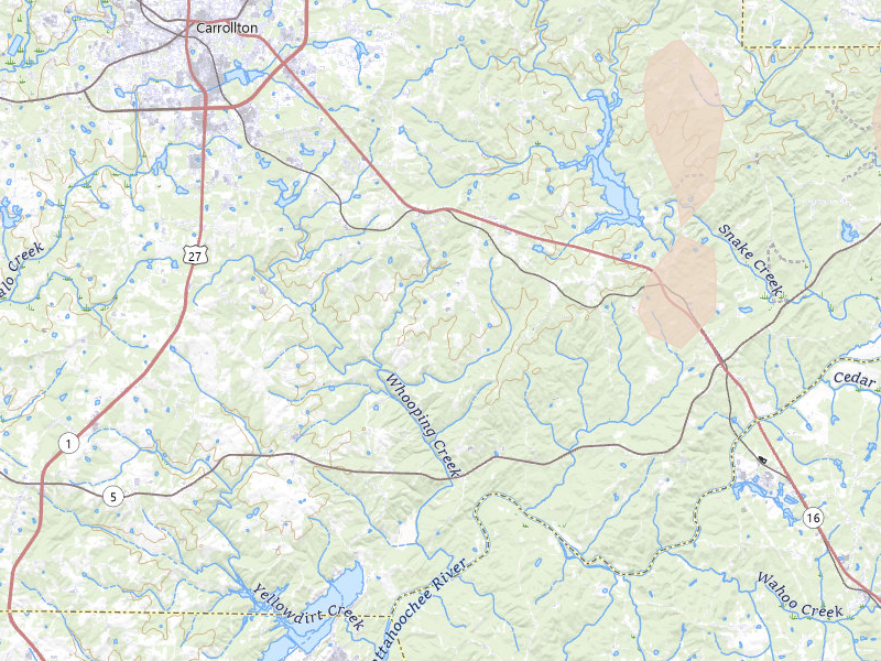 Radar-estimated hail-size map of the storm over Carrollton, GA on Jul 5, 2026