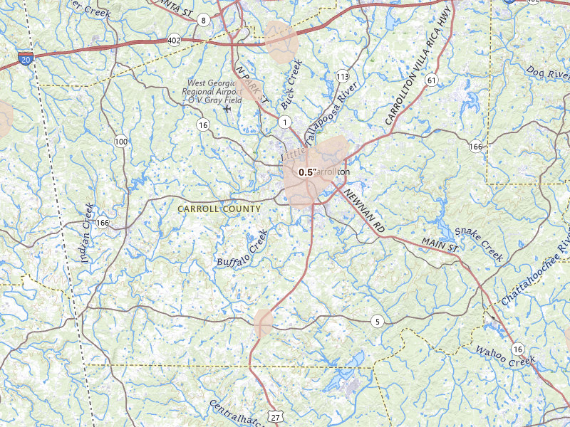 Radar-estimated hail-size map of the storm over Carrollton, GA