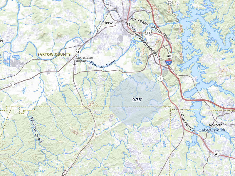 NEXRAD radar-signature map of the hail over Cartersville, GA