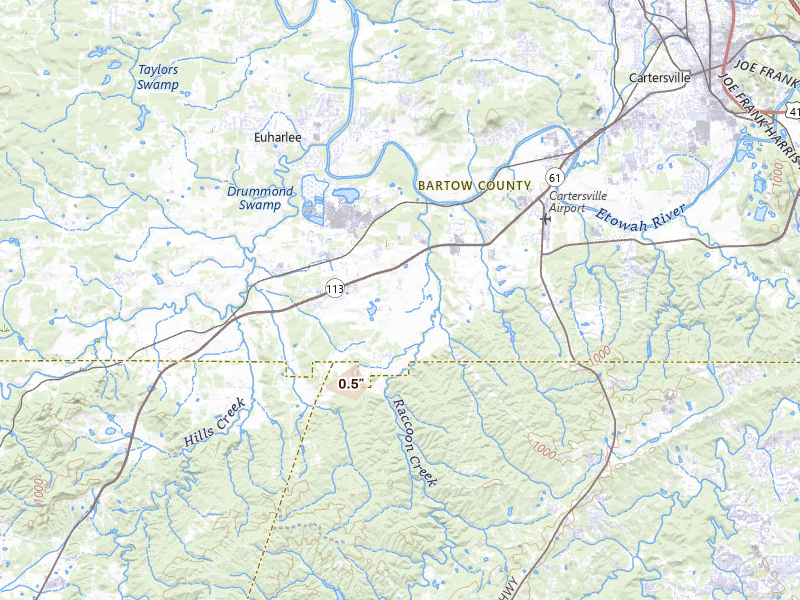 Radar-estimated hail-size map of the storm over Cartersville, GA on Aug 6, 2026