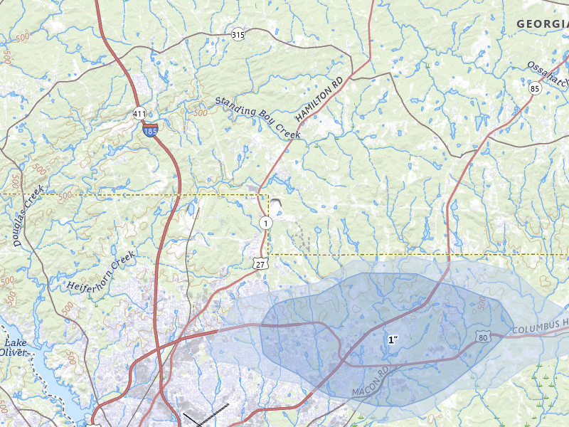 NEXRAD radar-signature map of the hail storm over Cataula, GA on Jul 5, 2026