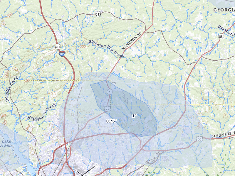 NEXRAD radar-signature map of the hail storm over Cataula, GA on Aug 11, 2026
