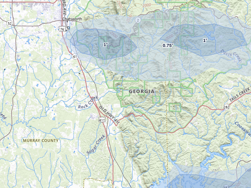 NEXRAD radar-signature map of the hail storm over Chatsworth, GA on May 6, 2026