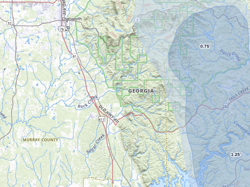 NEXRAD radar-signature map of the hail storm over Chatsworth, GA on Jul 3, 2026