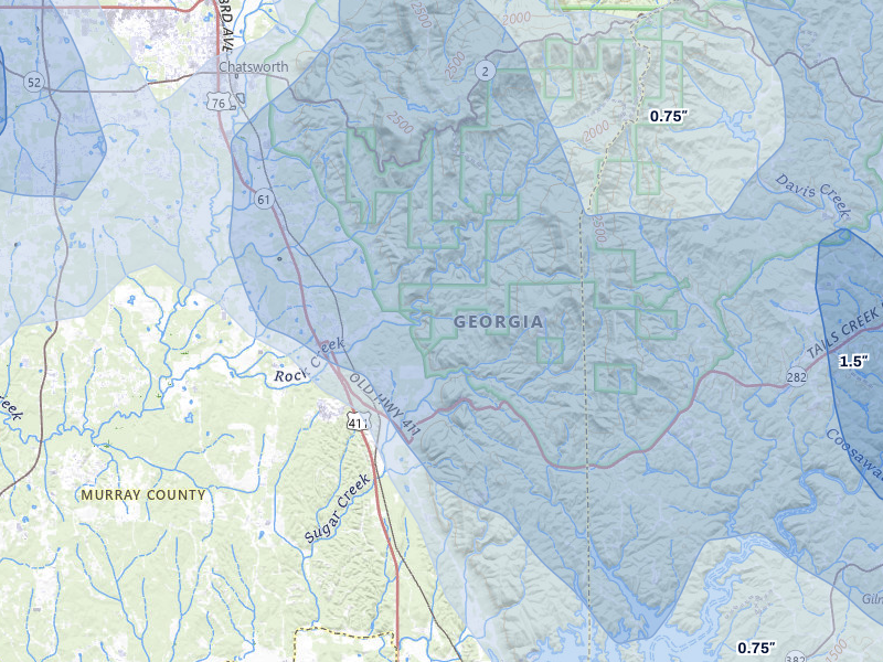 NEXRAD radar-signature map of the hail storm over Chatsworth, GA on Jul 28, 2026