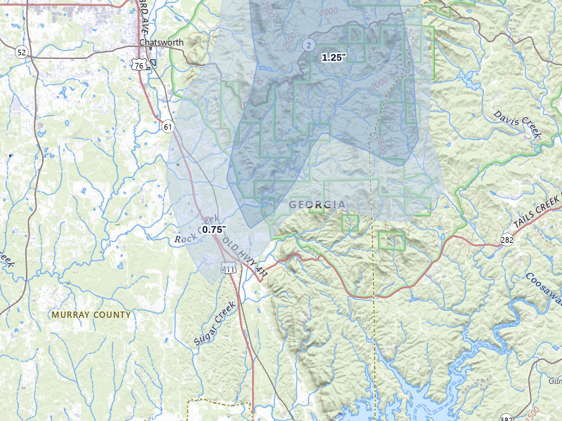 NEXRAD radar-signature map of the hail storm over Chatsworth, GA on Aug 11, 2026