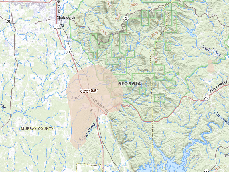 Radar-estimated hail-size map of the storm over Chatsworth, GA