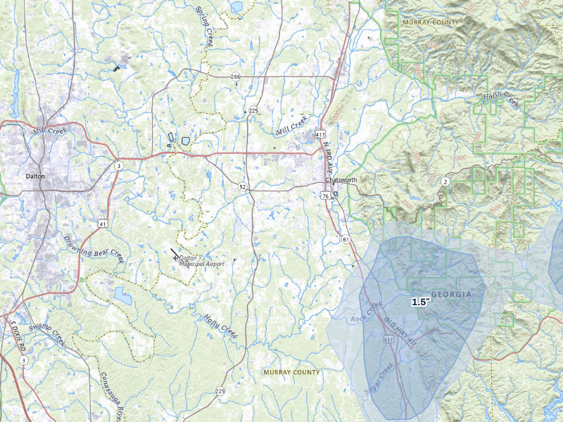 NEXRAD radar-signature map of the hail storm over Chatsworth, GA on Sep 5, 2026