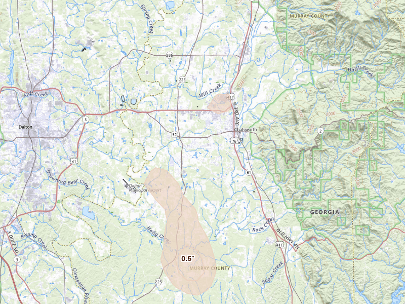 Radar-estimated hail-size map of the storm over Chatsworth, GA on Sep 19, 2026
