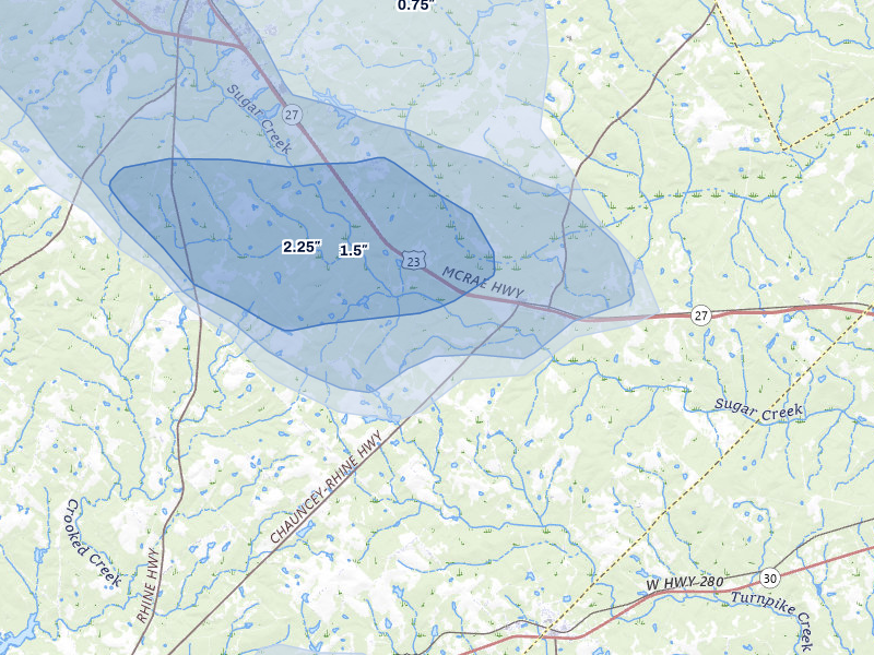 NEXRAD radar-signature map of the hail storm over Chauncey, GA on May 17, 2026