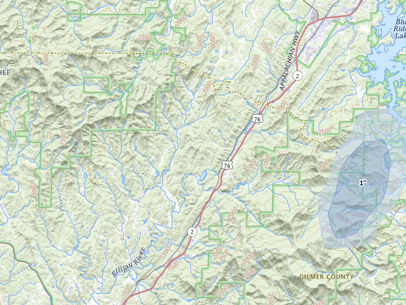 NEXRAD radar-signature map of the hail storm over Cherry Log, GA on Aug 4, 2026