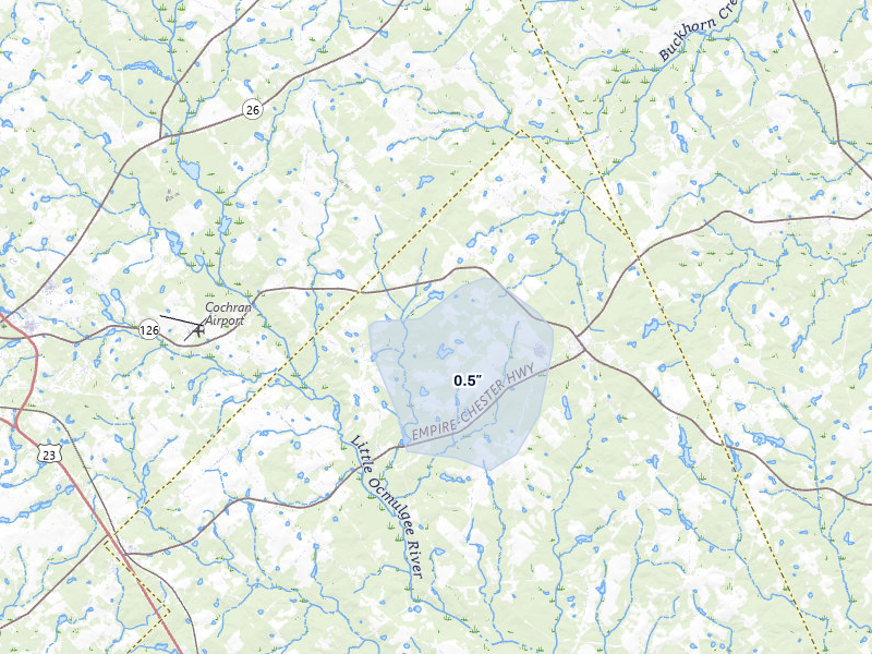 NEXRAD radar-signature map of the hail storm over Chester, GA on Jun 26, 2026