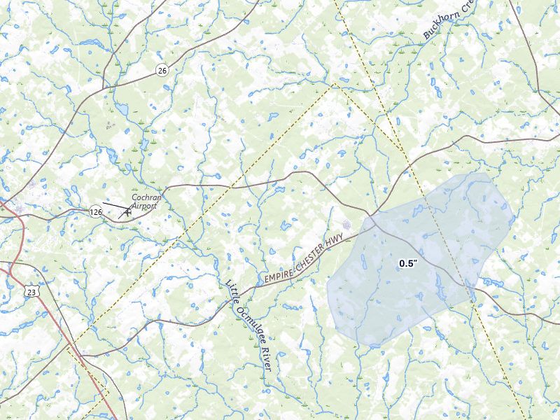 NEXRAD radar-signature map of the hail storm over Chester, GA on Jul 9, 2026