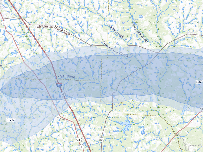 NEXRAD radar-signature map of the hail storm over Chula, GA on Jul 9, 2026