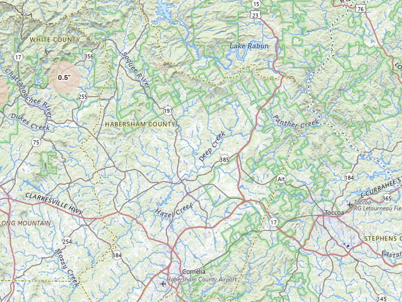 Radar-estimated hail-size map of the storm over Clarkesville, GA on May 6, 2026
