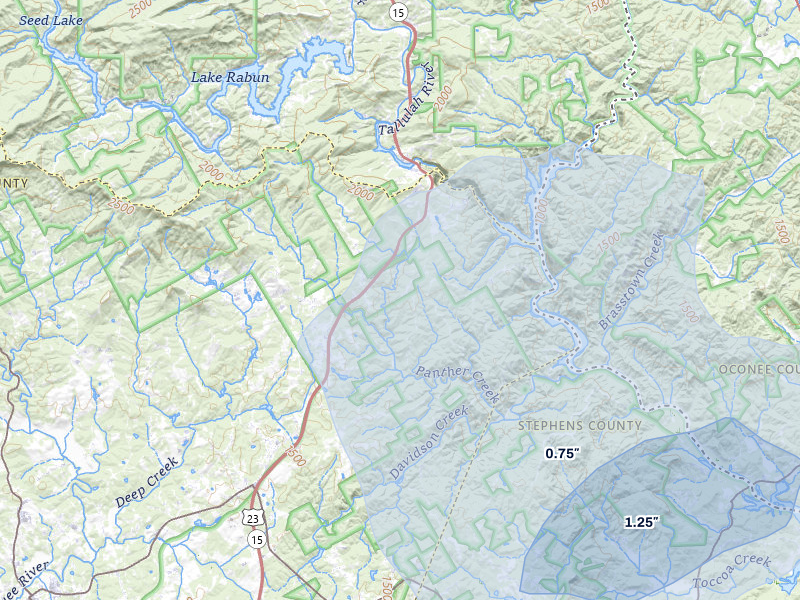 NEXRAD radar-signature map of the hail over Clarkesville, GA