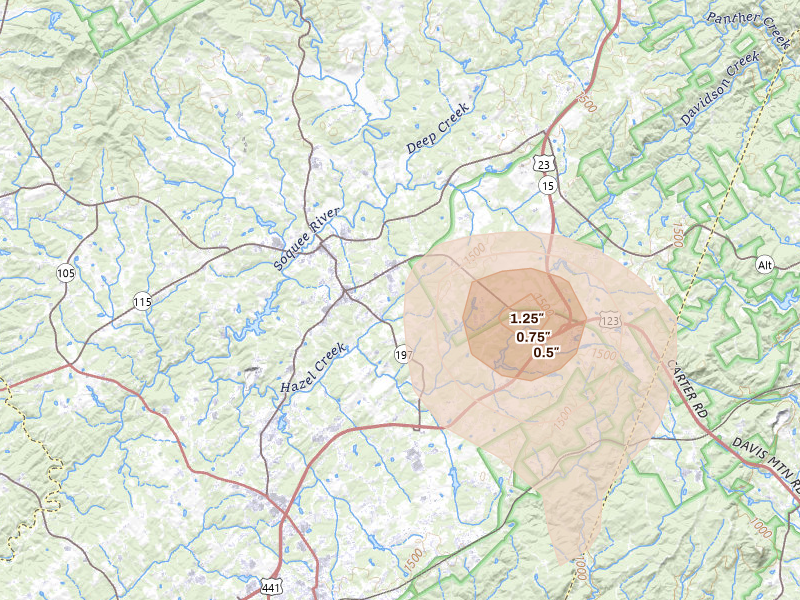 Radar-estimated hail-size map of the storm over Clarkesville, GA