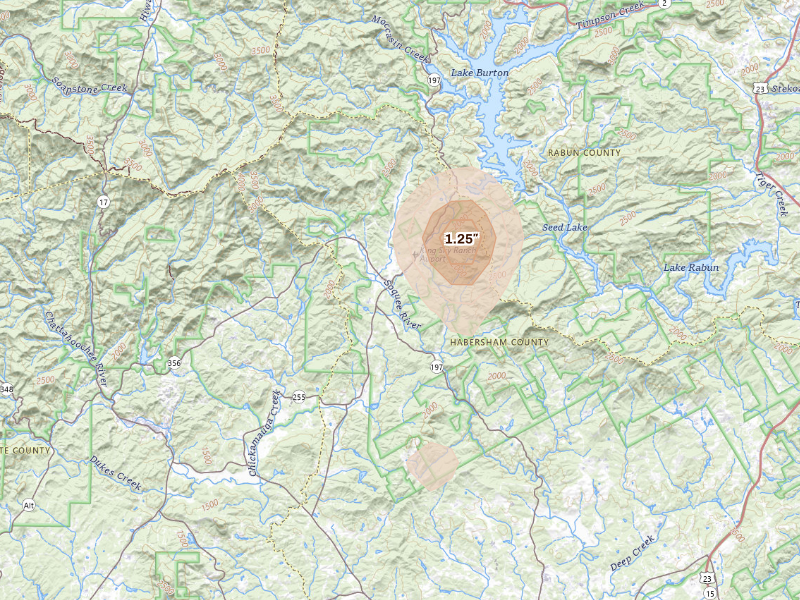 Radar-estimated hail-size map of the storm over Clarkesville, GA