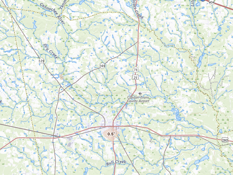 Radar-estimated hail-size map of the storm over Claxton, GA on Aug 15, 2026