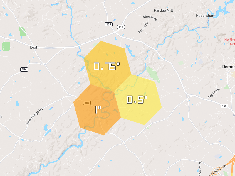 Hail map of Cleveland, GA on Jul 10, 2026, hail up to 1"