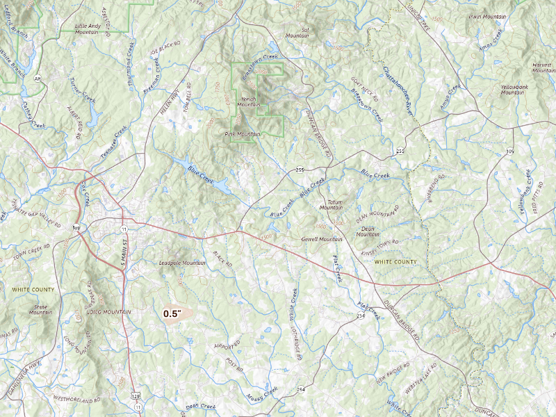 Radar-estimated hail-size map of the storm over Cleveland, GA