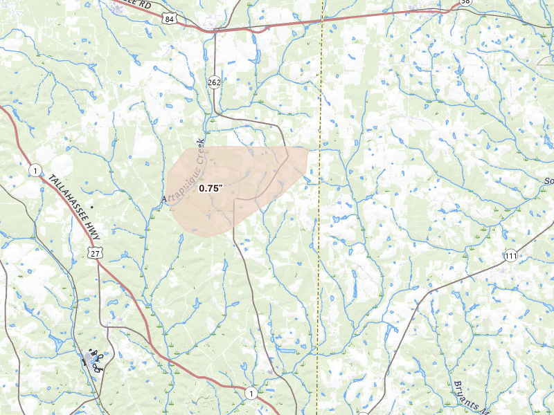 Radar-estimated hail-size map of the storm over Climax, GA on Jul 10, 2026