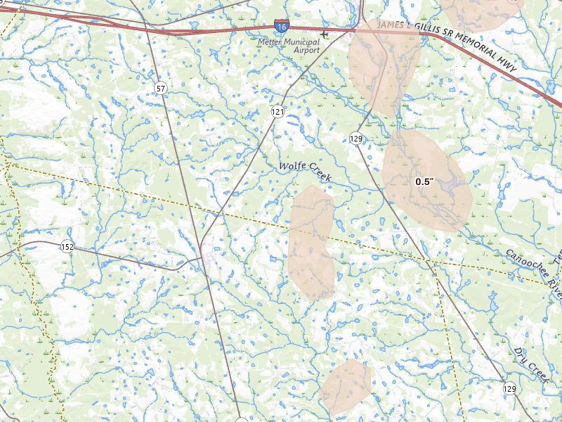 Radar-estimated hail-size map of the storm over Cobbtown, GA on Jul 17, 2026