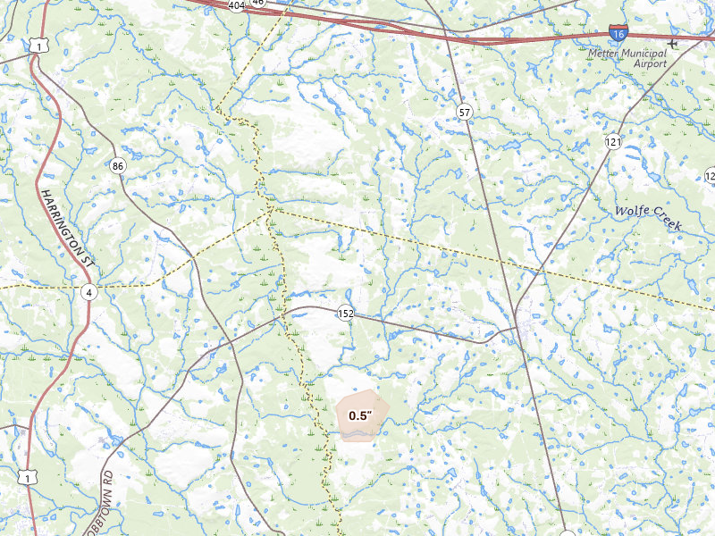 Radar-estimated hail-size map of the storm over Cobbtown, GA on Aug 5, 2026