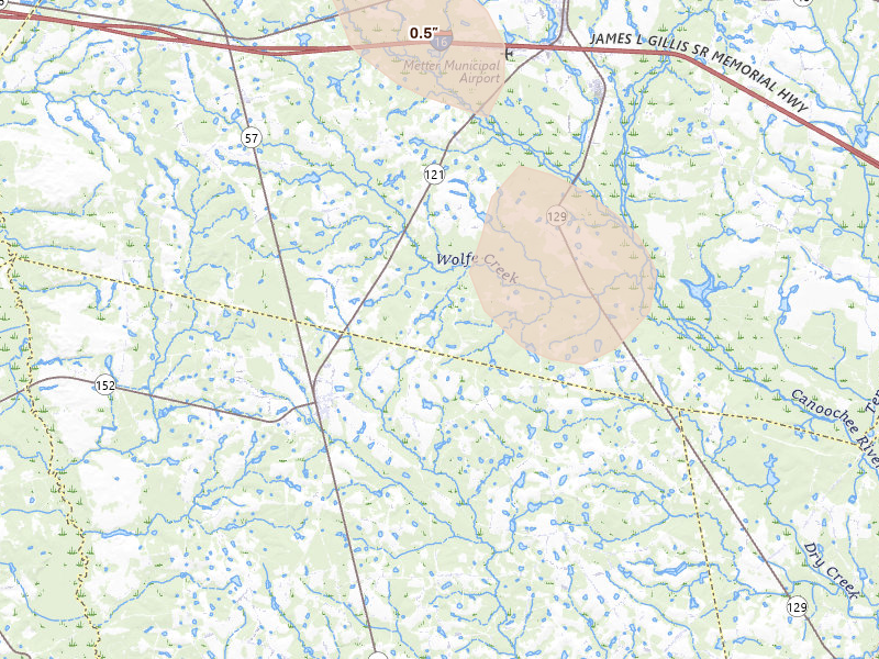 Radar-estimated hail-size map of the storm over Cobbtown, GA on Aug 13, 2026