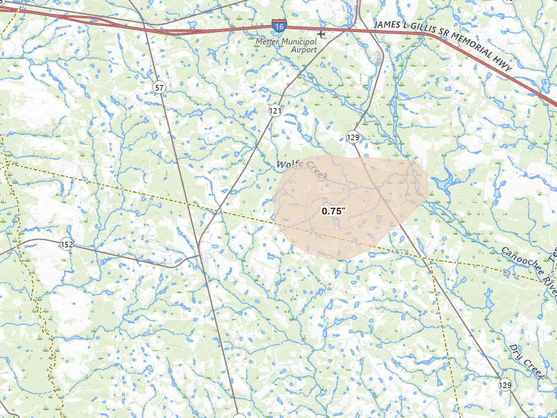 Radar-estimated hail-size map of the storm over Cobbtown, GA on Aug 16, 2026