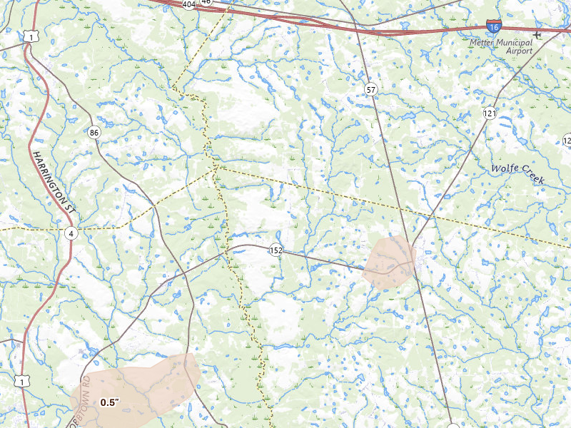 Radar-estimated hail-size map of the storm over Cobbtown, GA on Aug 21, 2026