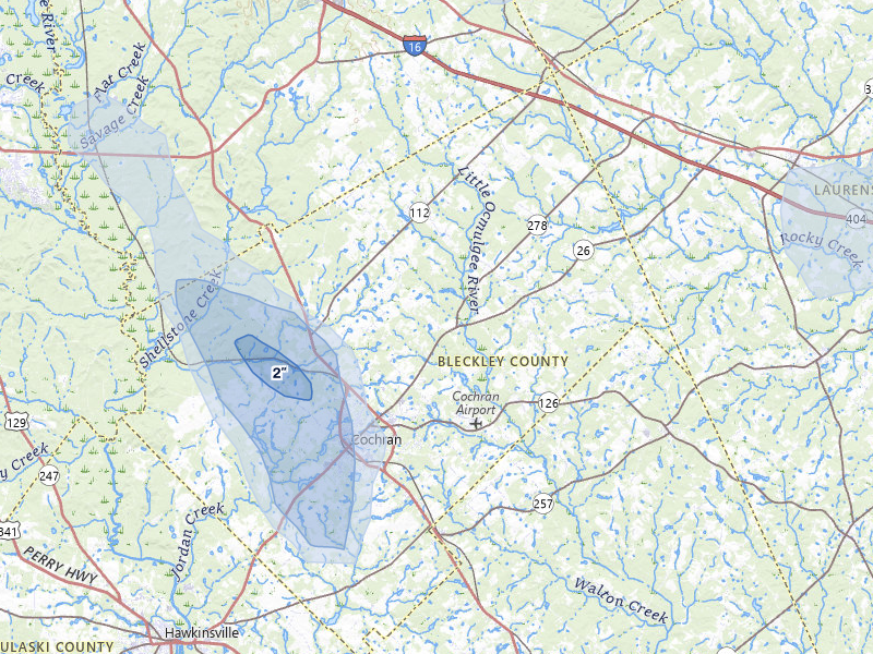 NEXRAD radar-signature map of the hail storm over Cochran, GA on May 17, 2026