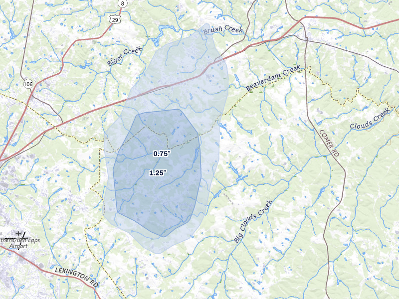 NEXRAD radar-signature map of the hail storm over Colbert, GA on May 17, 2026
