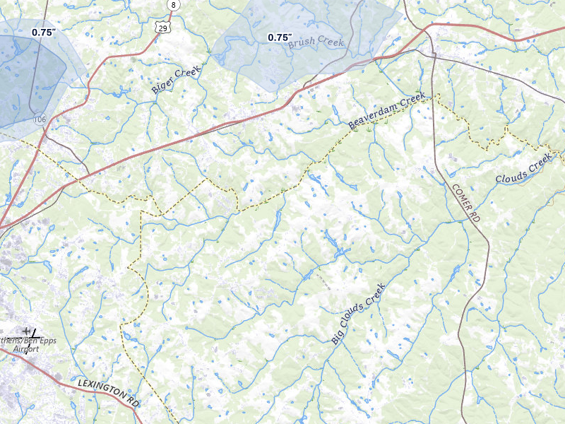 NEXRAD radar-signature map of the hail storm over Colbert, GA on Jul 10, 2026