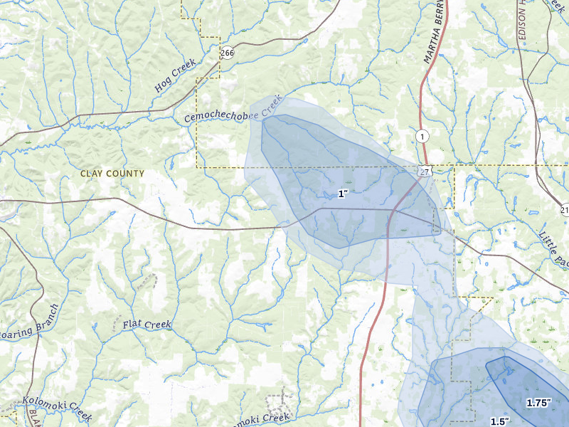 NEXRAD radar-signature map of the hail storm over Coleman, GA on Jul 29, 2026