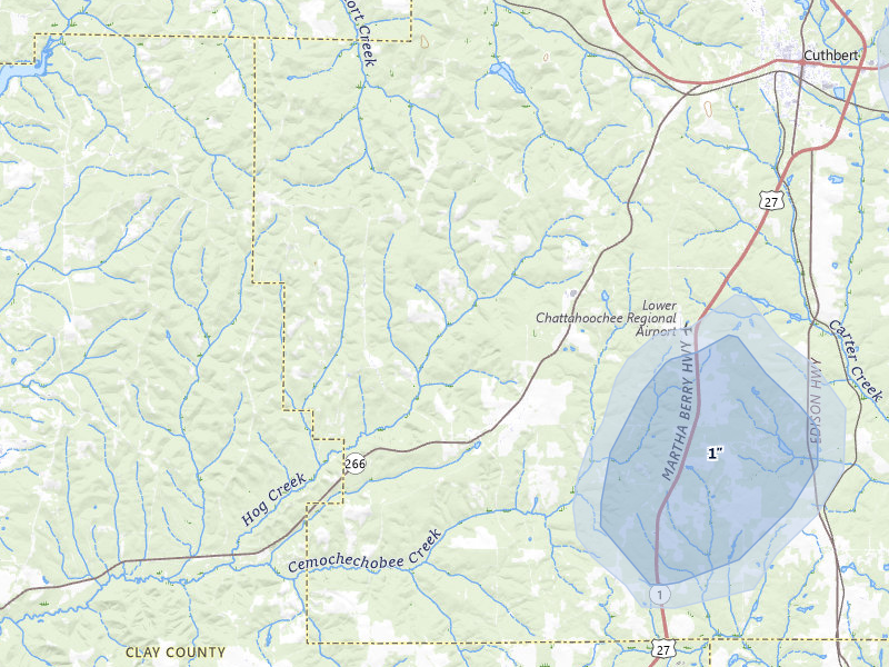 NEXRAD radar-signature map of the hail storm over Coleman, GA on Aug 14, 2026