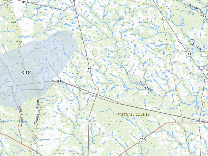 NEXRAD radar-signature map of the hail storm over Collins, GA on Jul 5, 2026