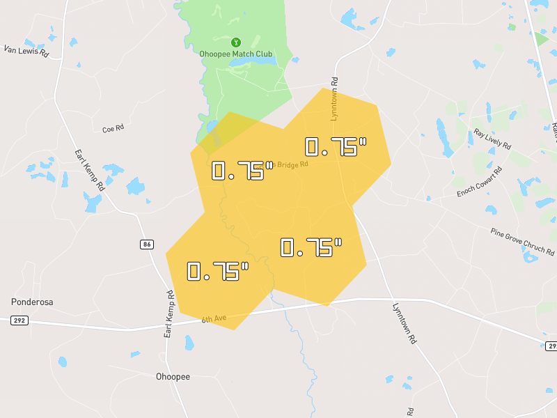 Hail map of Collins, GA on Jul 5, 2026, hail up to 0.75"