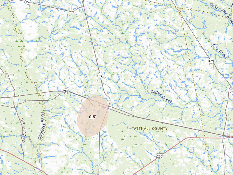 Radar-estimated hail-size map of the storm over Collins, GA